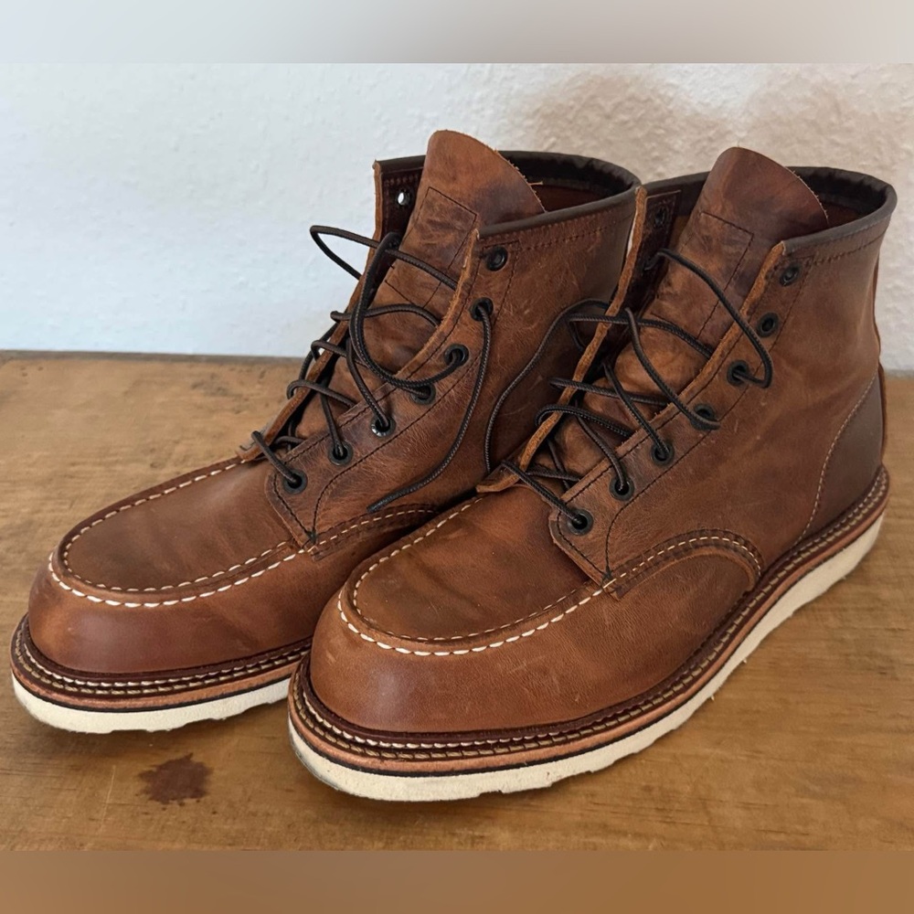 Men's Red Wing Moc Toe Brown Leather Boots Size 10.5